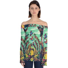 Monkey Tiger Bird Parrot Forest Jungle Style Off Shoulder Long Sleeve Top by Grandong