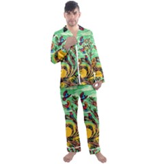 Monkey Tiger Bird Parrot Forest Jungle Style Men s Long Sleeve Satin Pajamas Set by Grandong