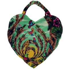 Monkey Tiger Bird Parrot Forest Jungle Style Giant Heart Shaped Tote by Grandong