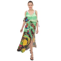 Monkey Tiger Bird Parrot Forest Jungle Style Maxi Chiffon Cover Up Dress by Grandong