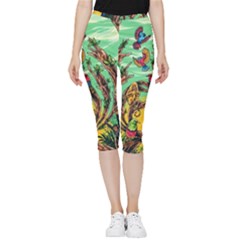 Monkey Tiger Bird Parrot Forest Jungle Style Inside Out Lightweight Velour Capri Leggings  by Grandong