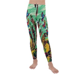 Monkey Tiger Bird Parrot Forest Jungle Style Kids  Lightweight Velour Leggings by Grandong