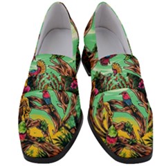 Monkey Tiger Bird Parrot Forest Jungle Style Women s Chunky Heel Loafers by Grandong