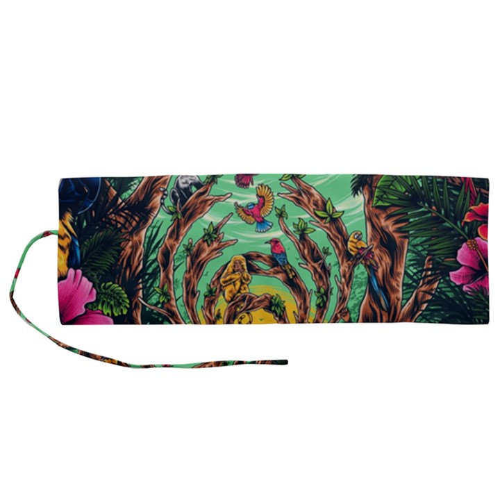 Monkey Tiger Bird Parrot Forest Jungle Style Roll Up Canvas Pencil Holder (M)