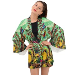 Monkey Tiger Bird Parrot Forest Jungle Style Long Sleeve Kimono by Grandong