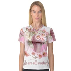 Women with flowers V-Neck Sport Mesh Tee