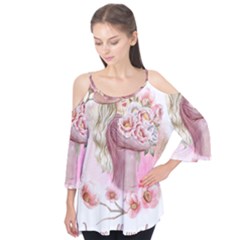 Women with flowers Flutter Sleeve Tee 