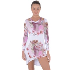 Women with flowers Asymmetric Cut-Out Shift Dress