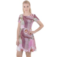 Women with flowers Cap Sleeve Velour Dress 