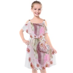 Women with flowers Kids  Cut Out Shoulders Chiffon Dress