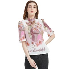 Women with flowers Frill Neck Blouse