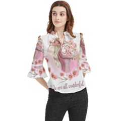 Women with flowers Loose Horn Sleeve Chiffon Blouse