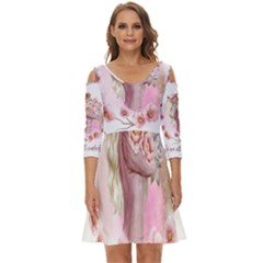 Women With Flowers Shoulder Cut Out Zip Up Dress by fashiontrends