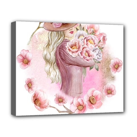 Women with flower Deluxe Canvas 20  x 16  (Stretched)