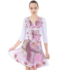 Women with flower Quarter Sleeve Front Wrap Dress