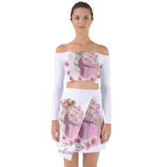 Women with flower Off Shoulder Top with Skirt Set