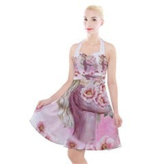 Women with flower Halter Party Swing Dress 