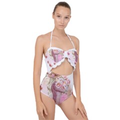 Women with flower Scallop Top Cut Out Swimsuit