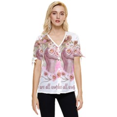 Women with flower Bow Sleeve Button Up Top