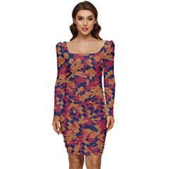 Kaleidoscope Dreams  Women Long Sleeve Ruched Stretch Jersey Dress by dflcprintsclothing