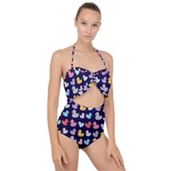 Micro Duck Pattern Scallop Top Cut Out Swimsuit by InPlainSightStyle