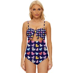 Micro Duck Pattern Knot Front One-piece Swimsuit by InPlainSightStyle