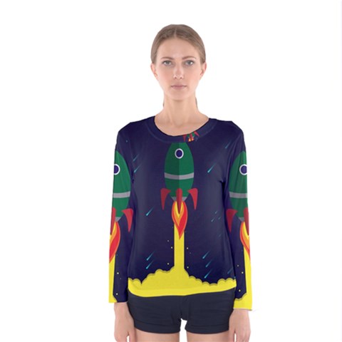 Rocket Halftone Astrology Astronaut Women s Long Sleeve Tee by Bangk1t