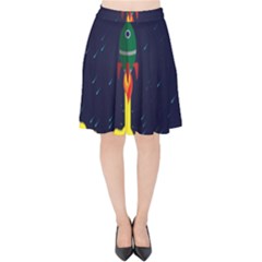Rocket Halftone Astrology Astronaut Velvet High Waist Skirt by Bangk1t