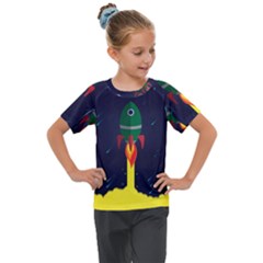 Rocket Halftone Astrology Astronaut Kids  Mesh Piece Tee