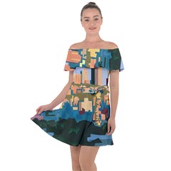 City Buildings Urban Dawn Off Shoulder Velour Dress