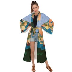 City Buildings Urban Dawn Maxi Kimono