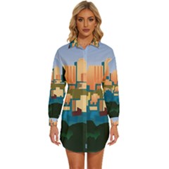 City Buildings Urban Dawn Womens Long Sleeve Shirt Dress