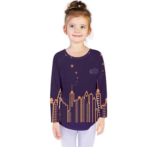 Skyscraper Town Urban Towers Kids  Long Sleeve Tee by Bangk1t