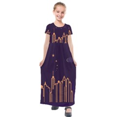 Skyscraper Town Urban Towers Kids  Short Sleeve Maxi Dress