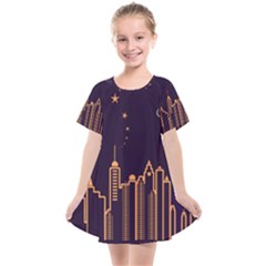 Skyscraper Town Urban Towers Kids  Smock Dress by Bangk1t