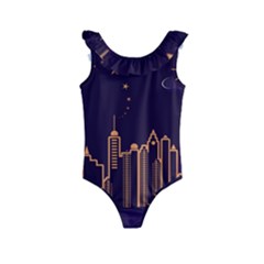 Skyscraper Town Urban Towers Kids  Frill Swimsuit