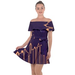 Skyscraper Town Urban Towers Off Shoulder Velour Dress by Bangk1t