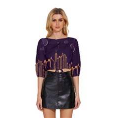 Skyscraper Town Urban Towers Mid Sleeve Drawstring Hem Top