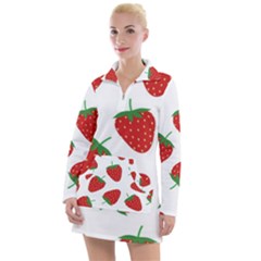 Seamless Pattern Fresh Strawberry Women s Long Sleeve Casual Dress by Bangk1t