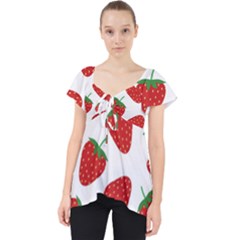 Seamless Pattern Fresh Strawberry Lace Front Dolly Top by Bangk1t