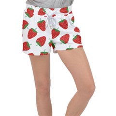 Seamless Pattern Fresh Strawberry Women s Velour Lounge Shorts by Bangk1t