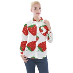 Seamless Pattern Fresh Strawberry Women s Long Sleeve Pocket Shirt