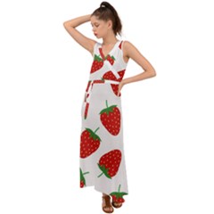 Seamless Pattern Fresh Strawberry V-neck Chiffon Maxi Dress by Bangk1t