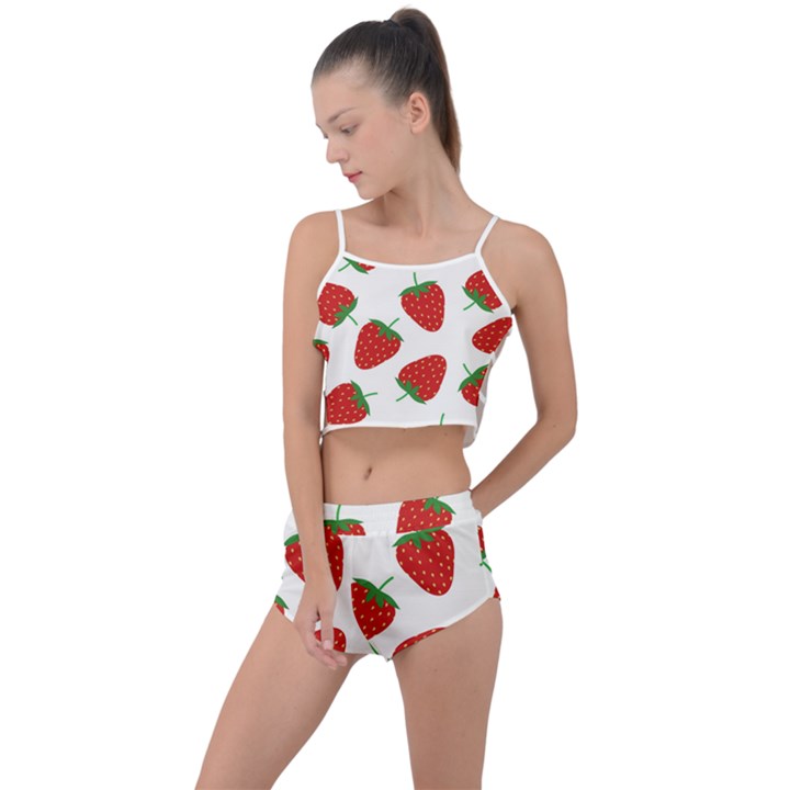 Seamless Pattern Fresh Strawberry Summer Cropped Co-Ord Set