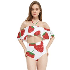 Seamless Pattern Fresh Strawberry Halter Flowy Bikini Set  by Bangk1t