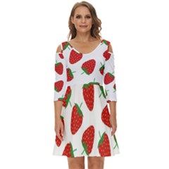 Seamless Pattern Fresh Strawberry Shoulder Cut Out Zip Up Dress by Bangk1t