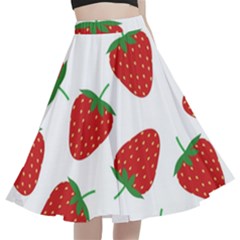 Seamless Pattern Fresh Strawberry A-line Full Circle Midi Skirt With Pocket