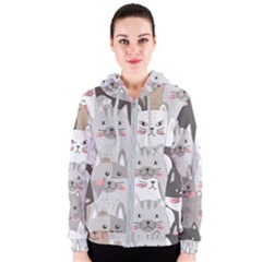 Cute Cats Seamless Pattern Women s Zipper Hoodie