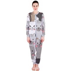 Cute Cats Seamless Pattern Onepiece Jumpsuit (ladies)