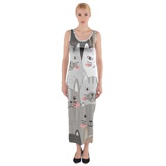 Cute Cats Seamless Pattern Fitted Maxi Dress